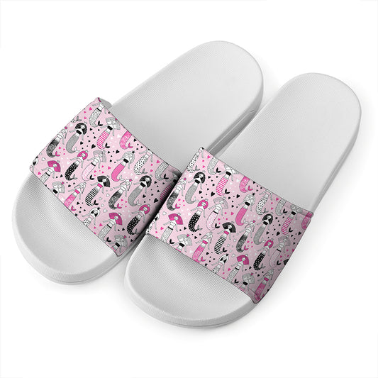 Pink Girly Mermaid Pattern Print White Slide Sandals