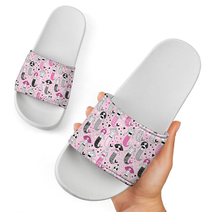 Pink Girly Mermaid Pattern Print White Slide Sandals
