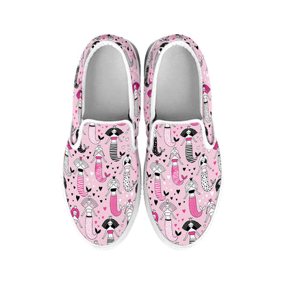 Pink Girly Mermaid Pattern Print White Slip On Shoes