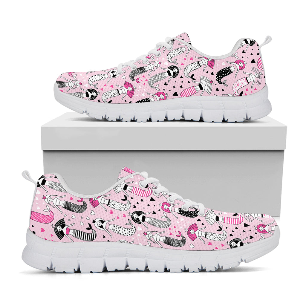 Pink Girly Mermaid Pattern Print White Sneakers