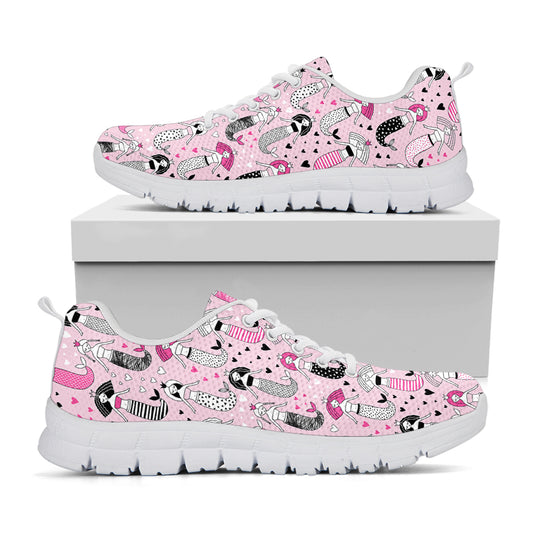 Pink Girly Mermaid Pattern Print White Sneakers