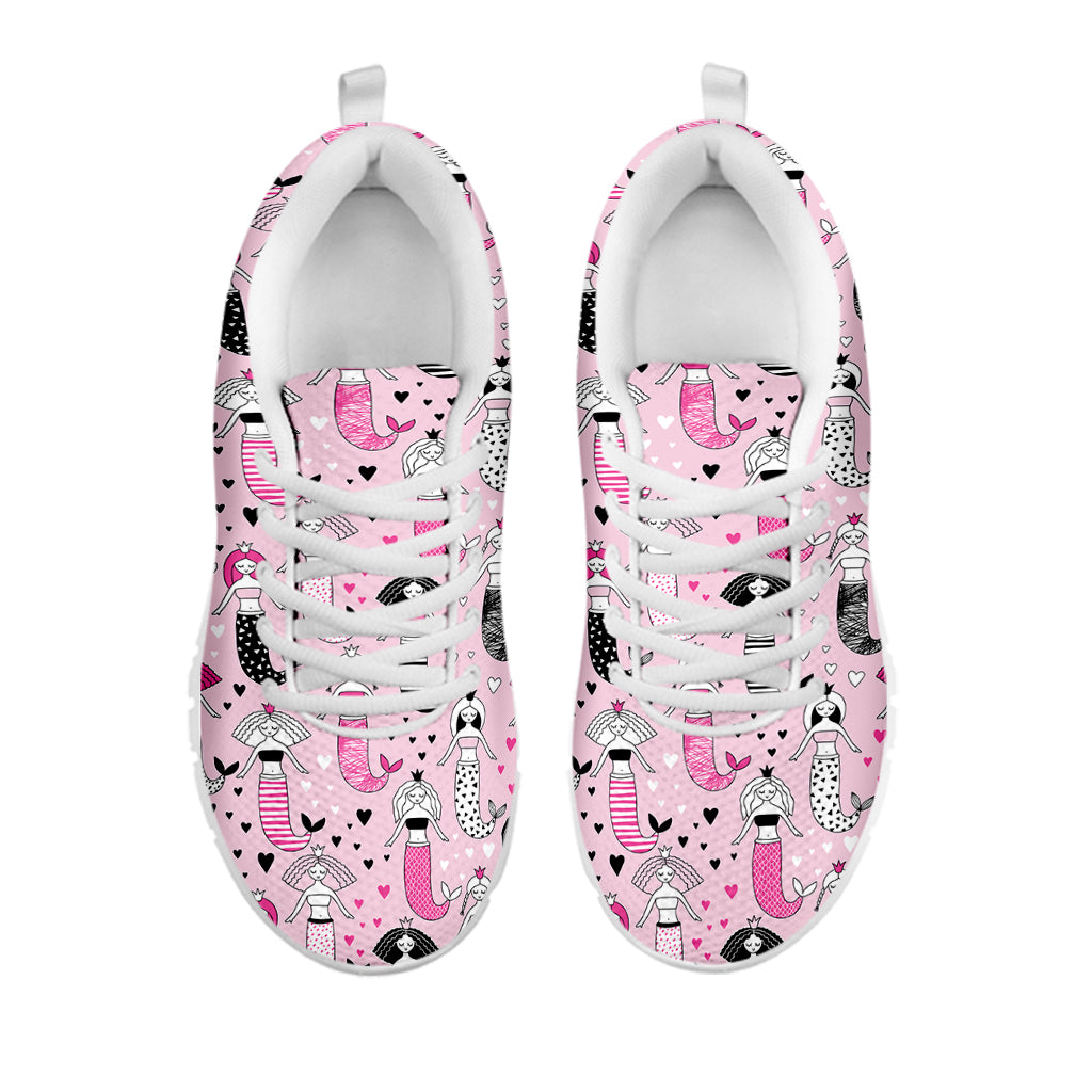 Pink Girly Mermaid Pattern Print White Sneakers