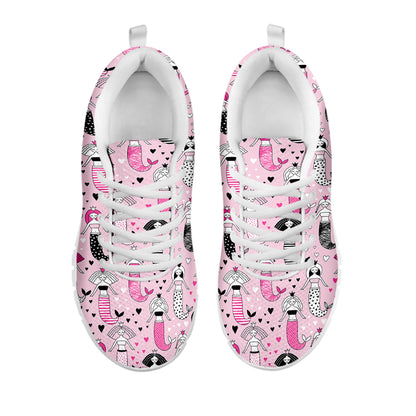 Pink Girly Mermaid Pattern Print White Sneakers
