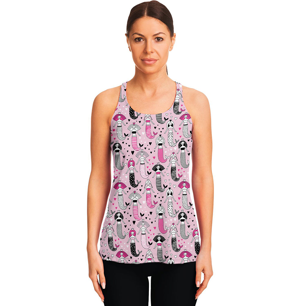 Pink Girly Mermaid Pattern Print Women's Racerback Tank Top