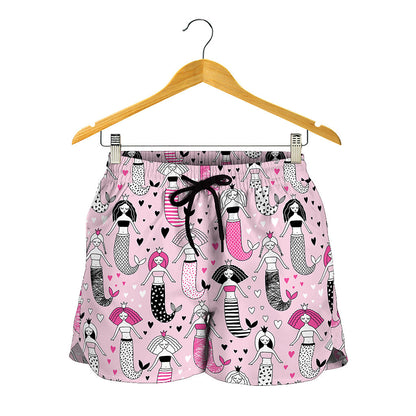 Pink Girly Mermaid Pattern Print Women's Shorts
