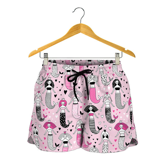 Pink Girly Mermaid Pattern Print Women's Shorts