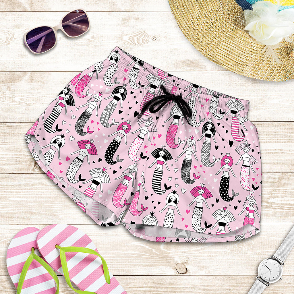 Pink Girly Mermaid Pattern Print Women's Shorts