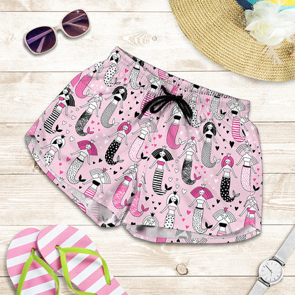 Pink Girly Mermaid Pattern Print Women's Shorts