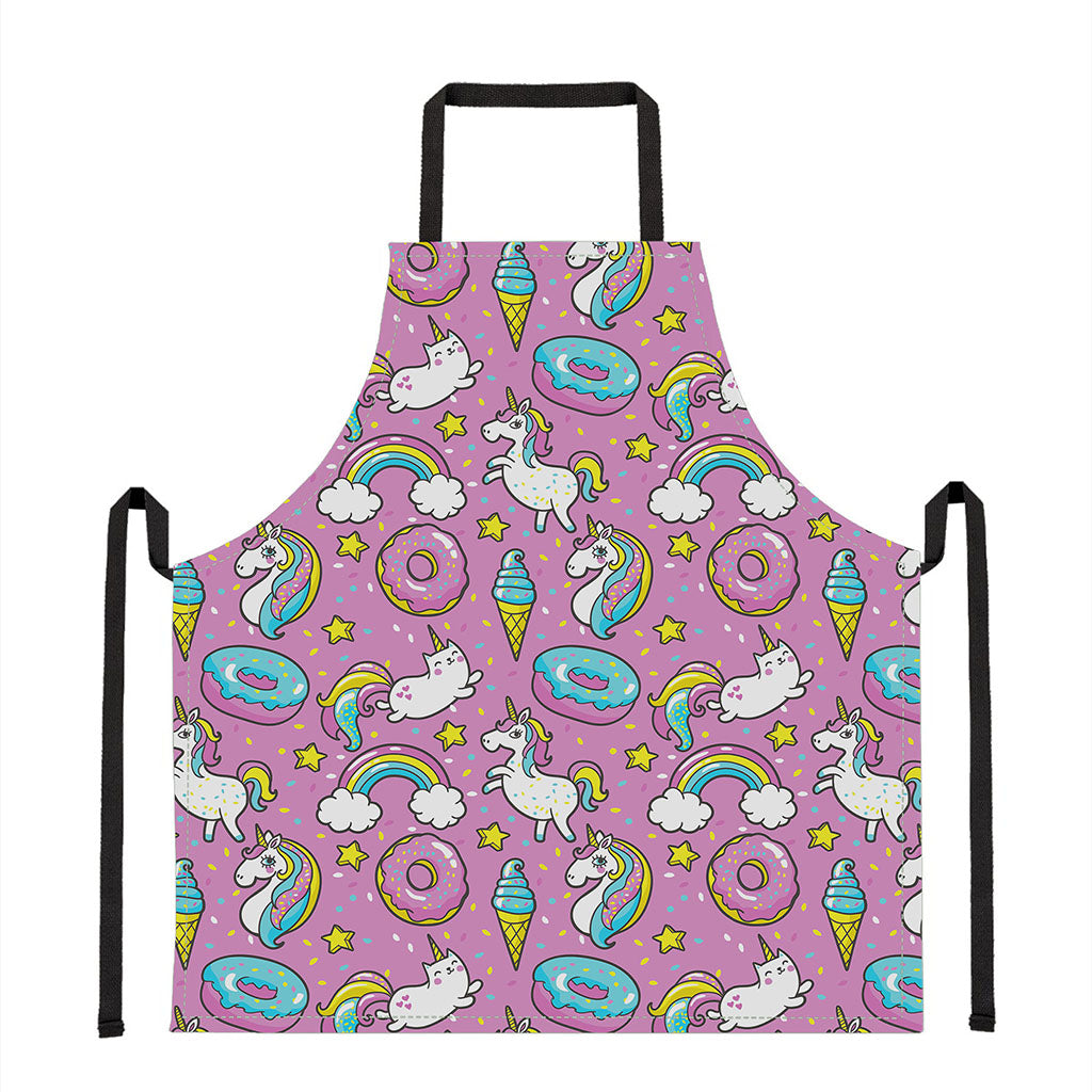 Pink Girly Unicorn Donut Pattern Print Apron