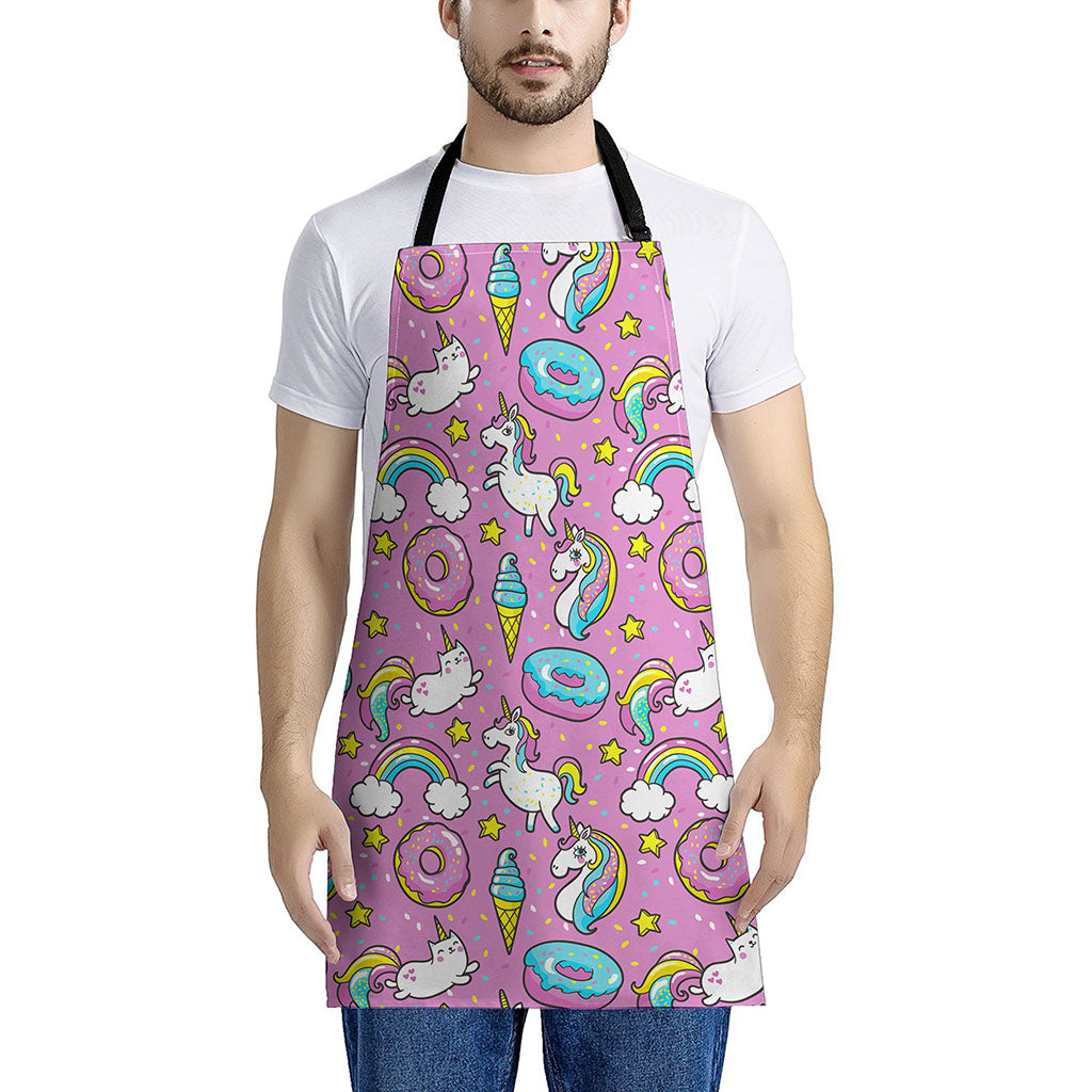 Pink Girly Unicorn Donut Pattern Print Apron