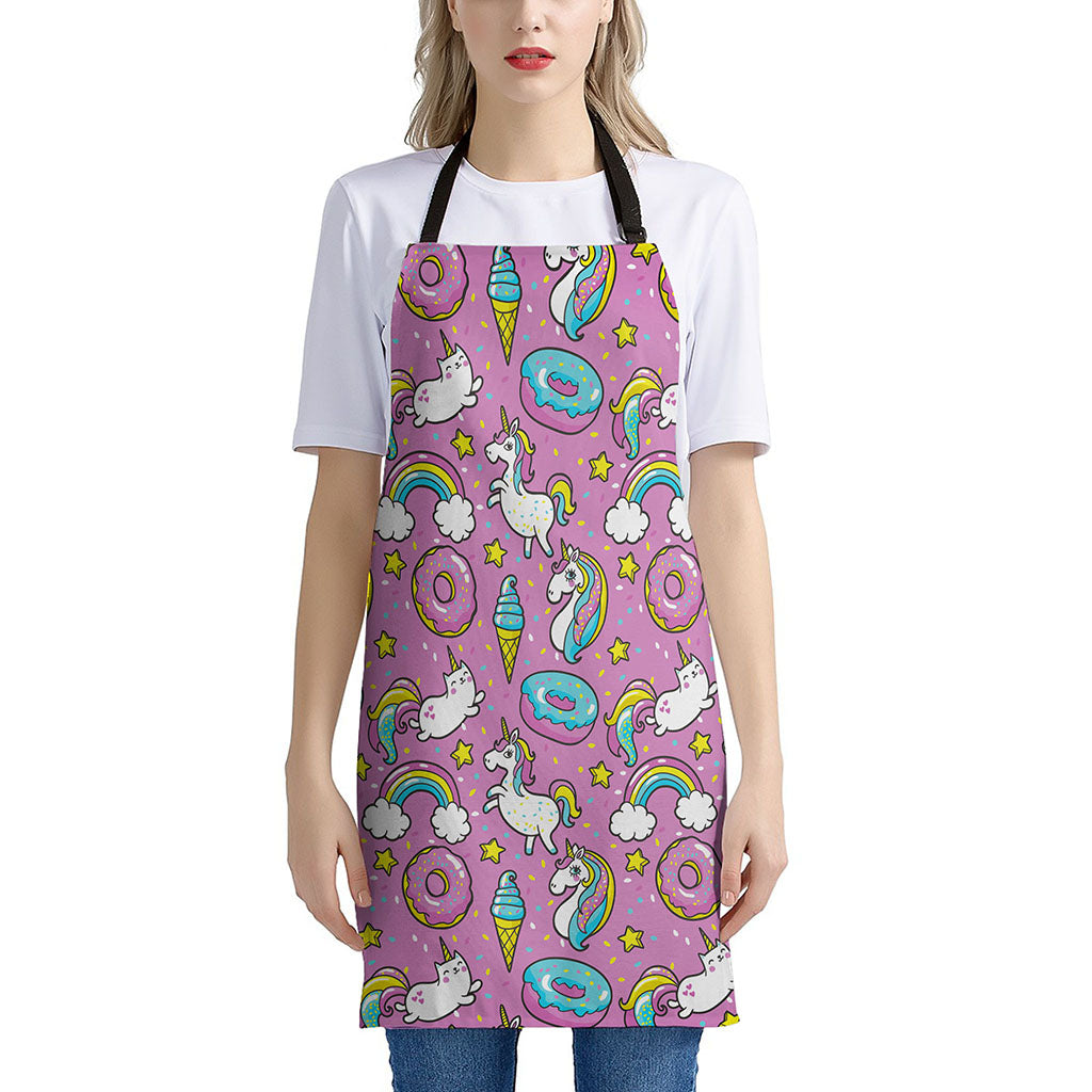 Pink Girly Unicorn Donut Pattern Print Apron