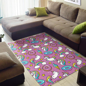 Pink Girly Unicorn Donut Pattern Print Area Rug GearFrost