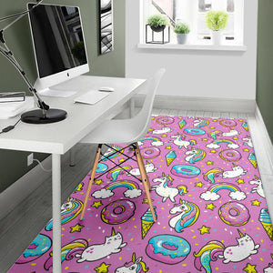 Pink Girly Unicorn Donut Pattern Print Area Rug GearFrost