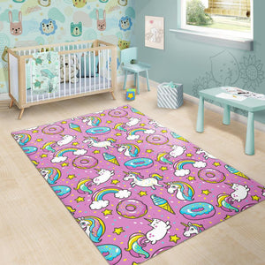 Pink Girly Unicorn Donut Pattern Print Area Rug GearFrost