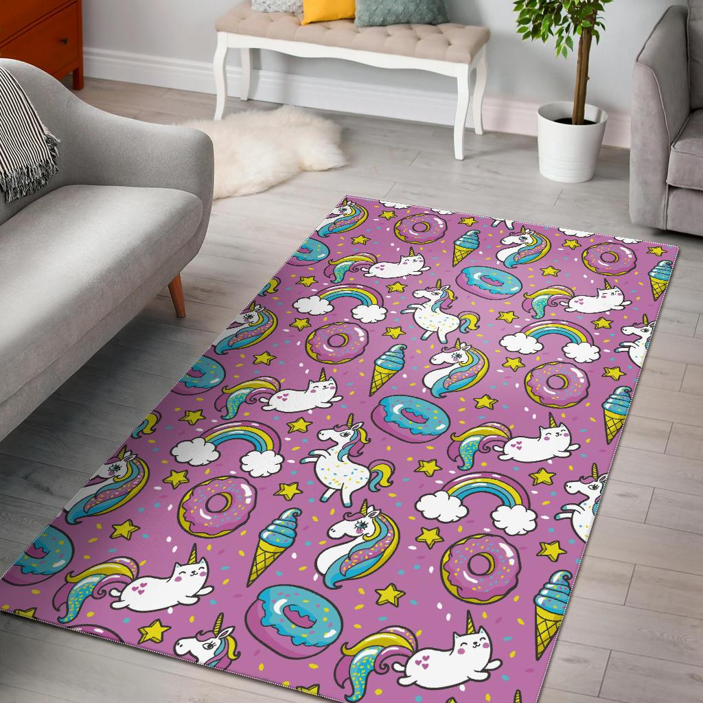 Pink Girly Unicorn Donut Pattern Print Area Rug GearFrost