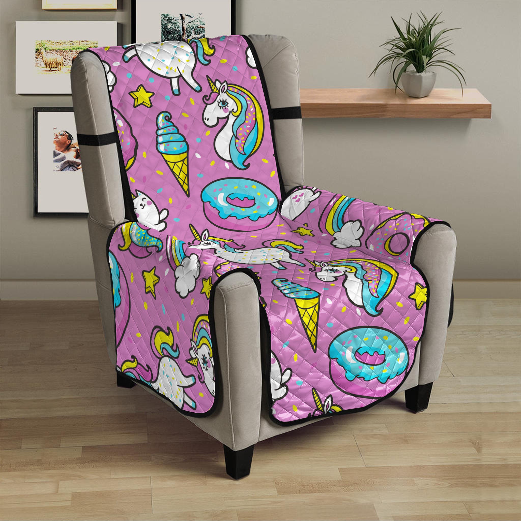 Pink Girly Unicorn Donut Pattern Print Armchair Protector