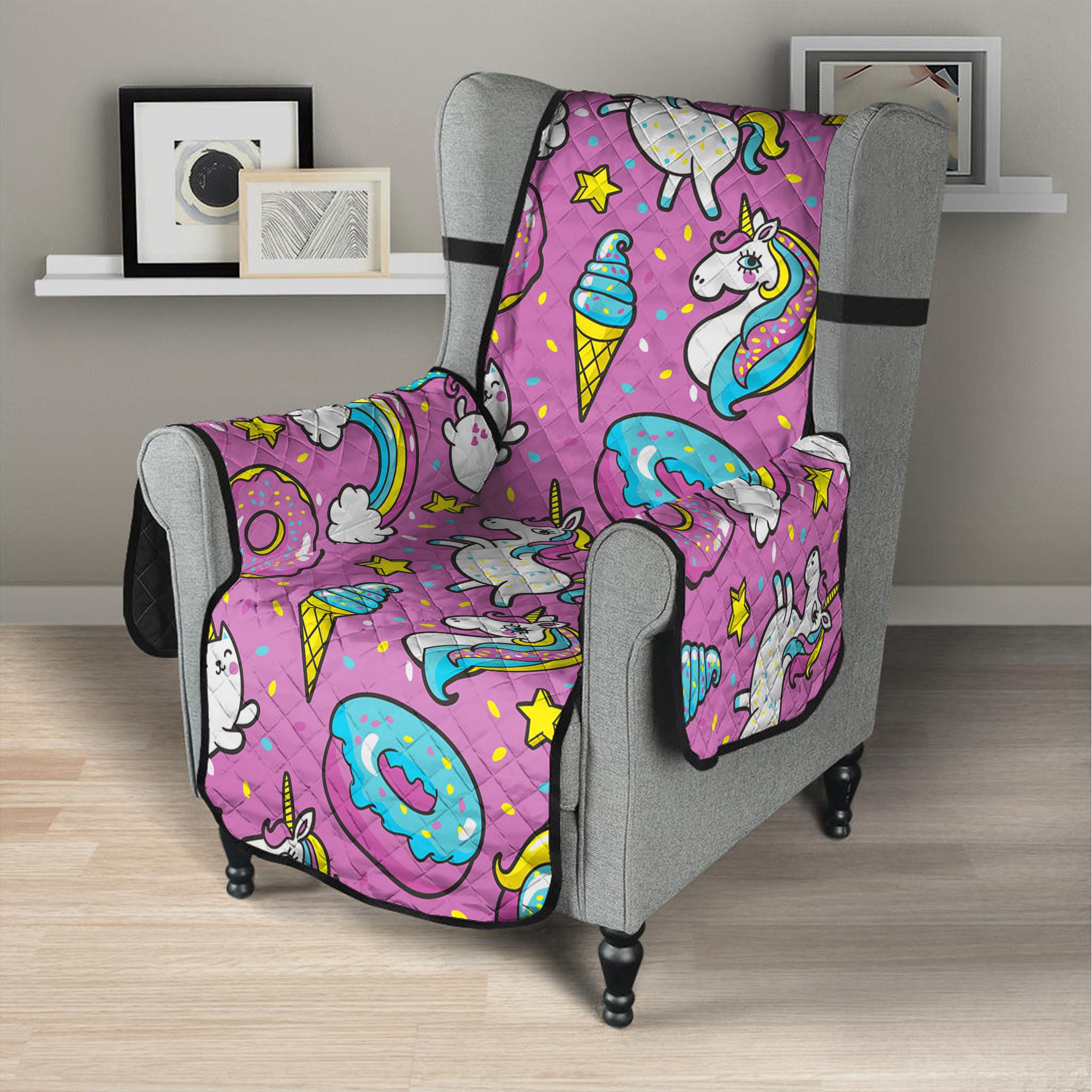 Pink Girly Unicorn Donut Pattern Print Armchair Protector