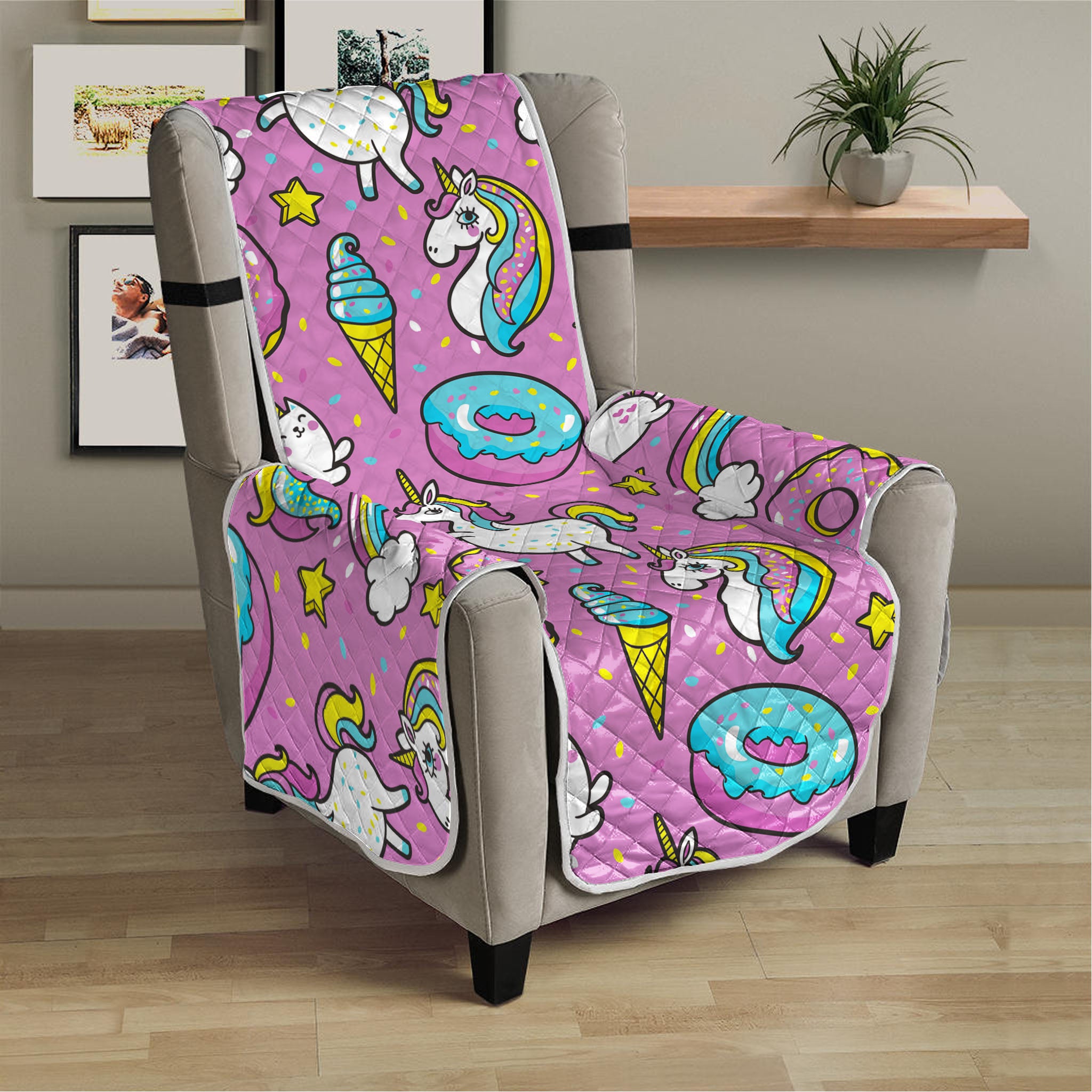 Pink Girly Unicorn Donut Pattern Print Armchair Protector