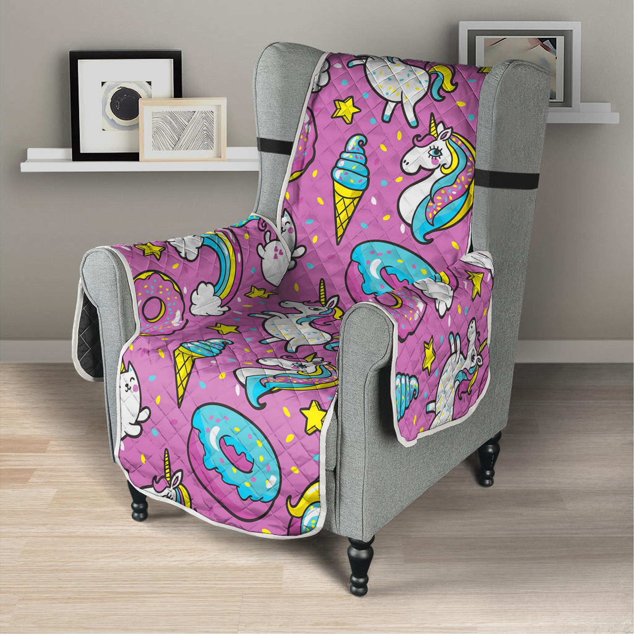 Pink Girly Unicorn Donut Pattern Print Armchair Protector