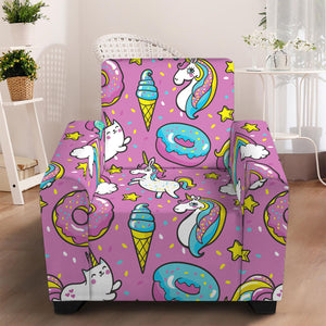 Pink Girly Unicorn Donut Pattern Print Armchair Slipcover