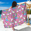 Pink Girly Unicorn Donut Pattern Print Beach Sarong Wrap