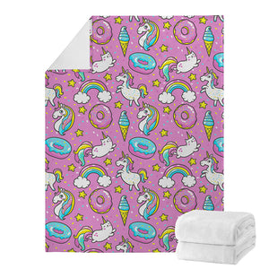 Pink Girly Unicorn Donut Pattern Print Blanket