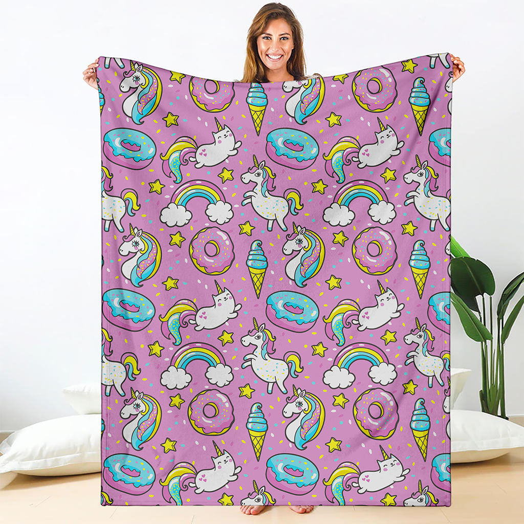 Pink Girly Unicorn Donut Pattern Print Blanket