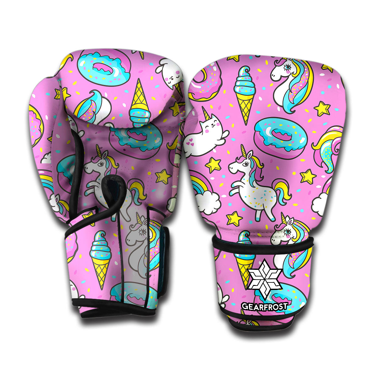 Pink Girly Unicorn Donut Pattern Print Boxing Gloves