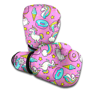 Pink Girly Unicorn Donut Pattern Print Boxing Gloves