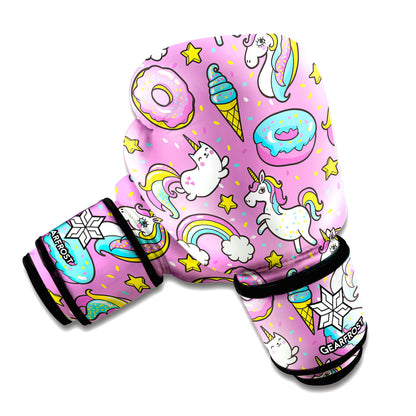 Pink Girly Unicorn Donut Pattern Print Boxing Gloves