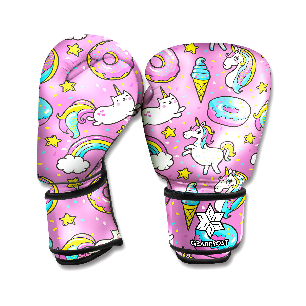 Pink Girly Unicorn Donut Pattern Print Boxing Gloves