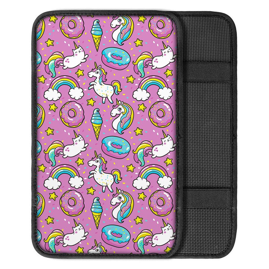 Pink Girly Unicorn Donut Pattern Print Car Center Console Cover