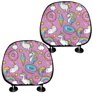 Pink Girly Unicorn Donut Pattern Print Car Headrest Covers