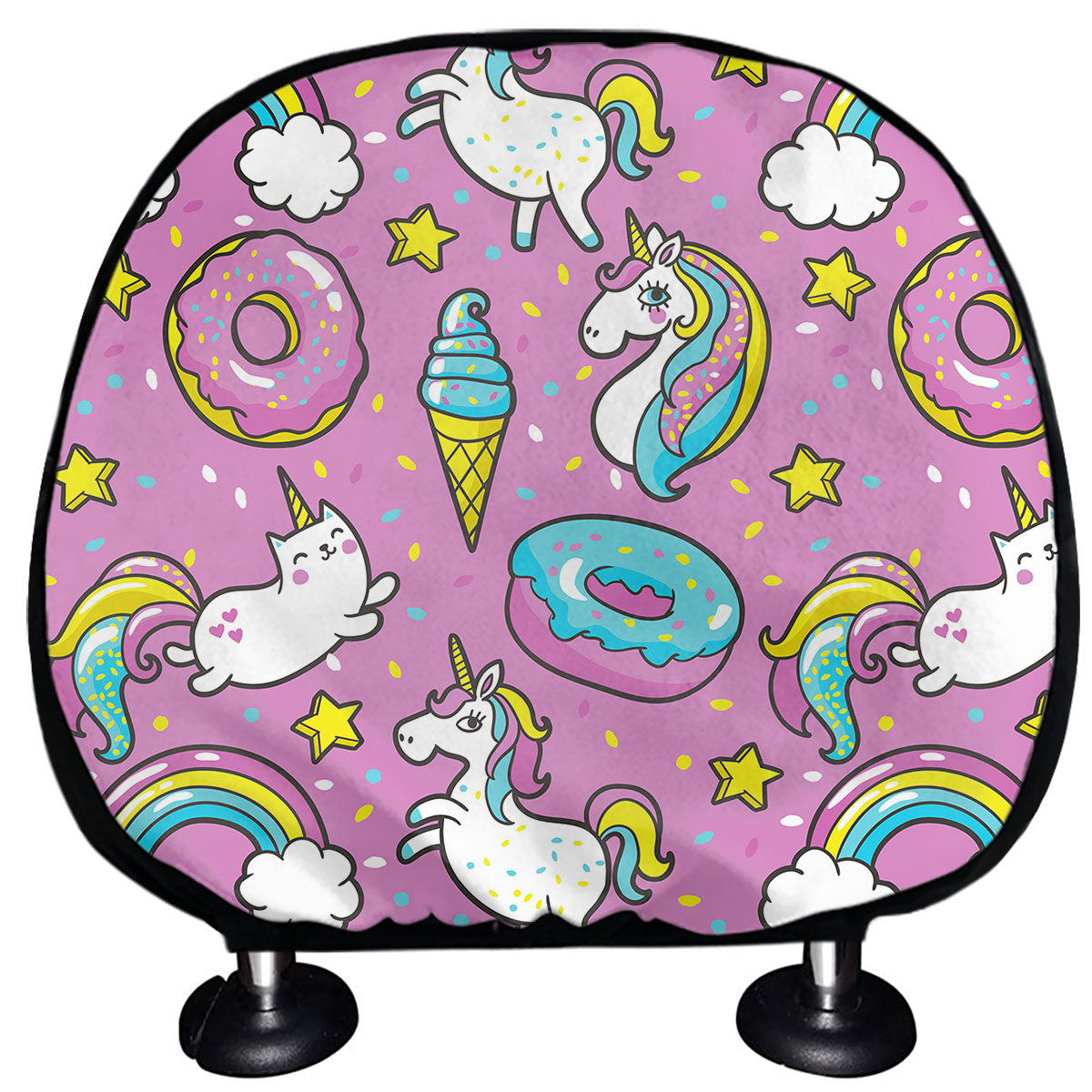 Pink Girly Unicorn Donut Pattern Print Car Headrest Covers