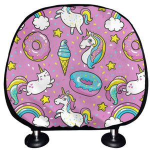 Pink Girly Unicorn Donut Pattern Print Car Headrest Covers