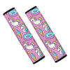 Pink Girly Unicorn Donut Pattern Print Car Seat Belt Covers