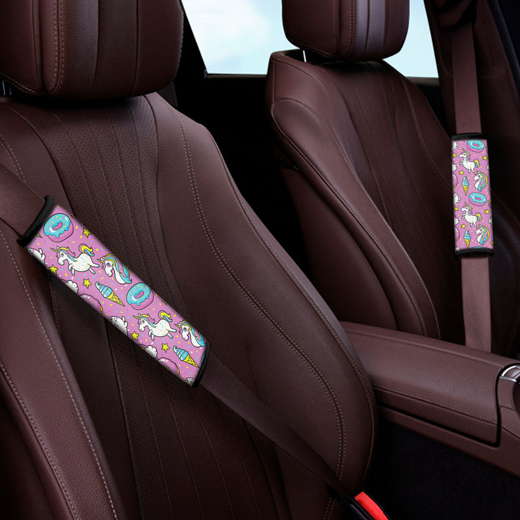 Pink Girly Unicorn Donut Pattern Print Car Seat Belt Covers