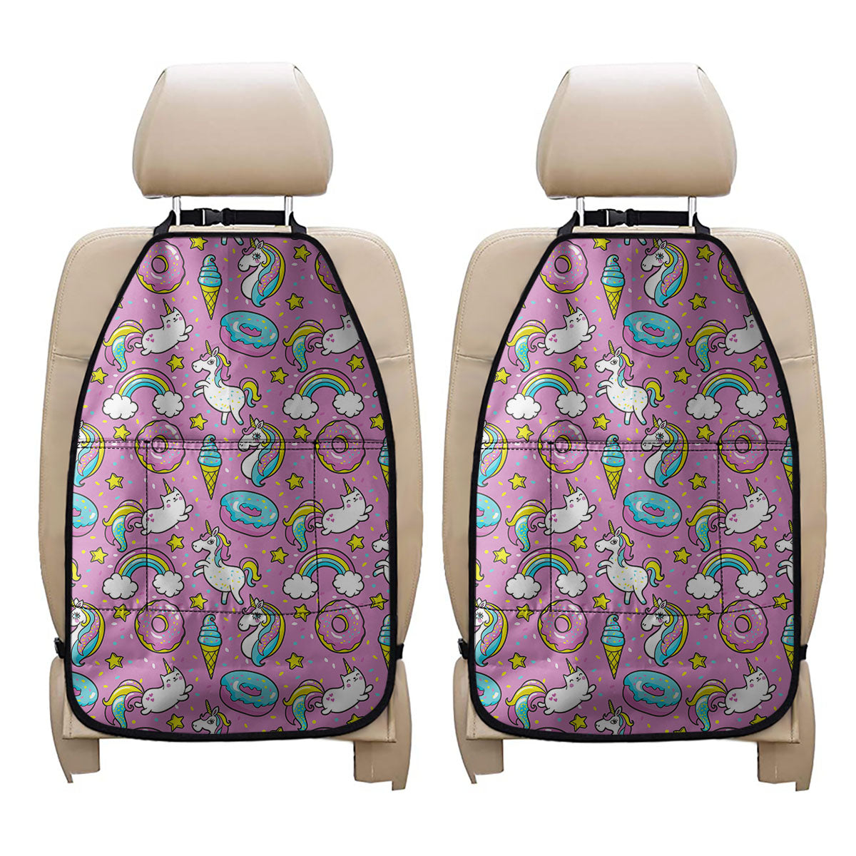 Pink Girly Unicorn Donut Pattern Print Car Seat Organizers