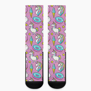 Pink Girly Unicorn Donut Pattern Print Crew Socks