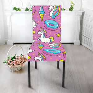 Pink Girly Unicorn Donut Pattern Print Dining Chair Slipcover