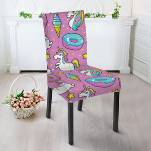 Pink Girly Unicorn Donut Pattern Print Dining Chair Slipcover