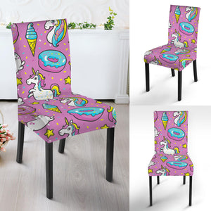 Pink Girly Unicorn Donut Pattern Print Dining Chair Slipcover