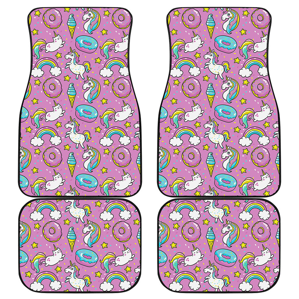 Pink Girly Unicorn Donut Pattern Print Front and Back Car Floor Mats