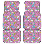 Pink Girly Unicorn Donut Pattern Print Front and Back Car Floor Mats