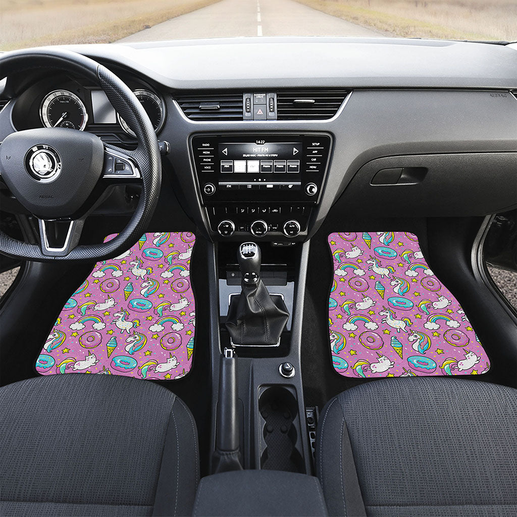 Pink Girly Unicorn Donut Pattern Print Front and Back Car Floor Mats