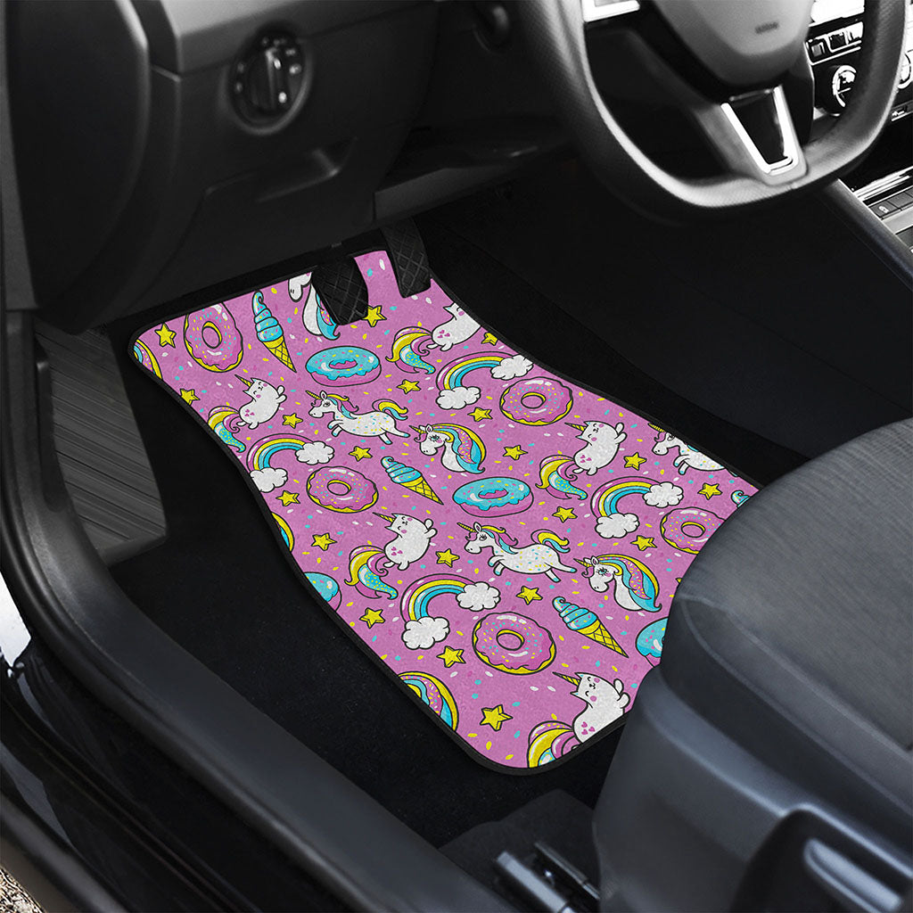 Pink Girly Unicorn Donut Pattern Print Front and Back Car Floor Mats