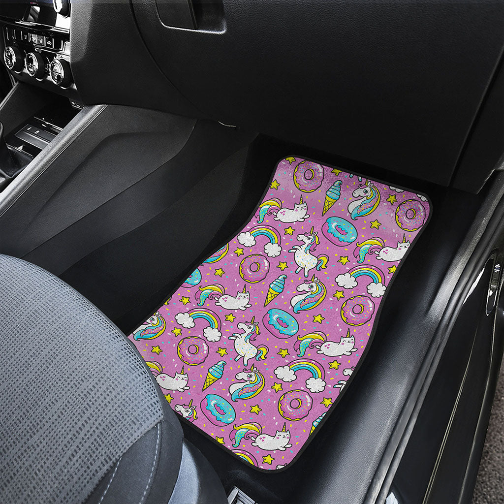 Pink Girly Unicorn Donut Pattern Print Front and Back Car Floor Mats