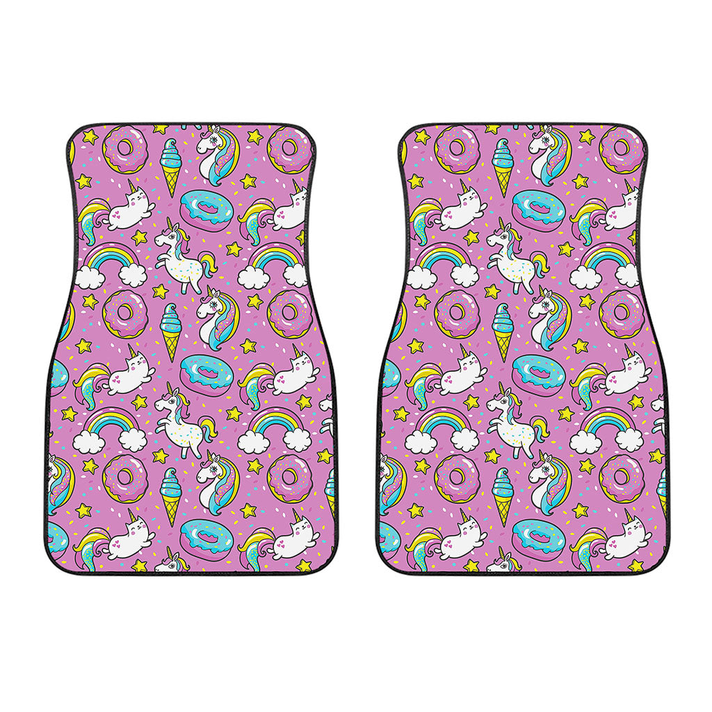 Pink Girly Unicorn Donut Pattern Print Front Car Floor Mats
