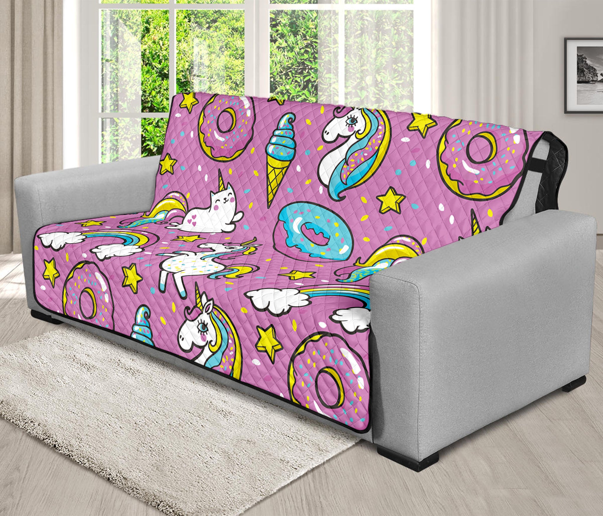 Pink Girly Unicorn Donut Pattern Print Futon Protector