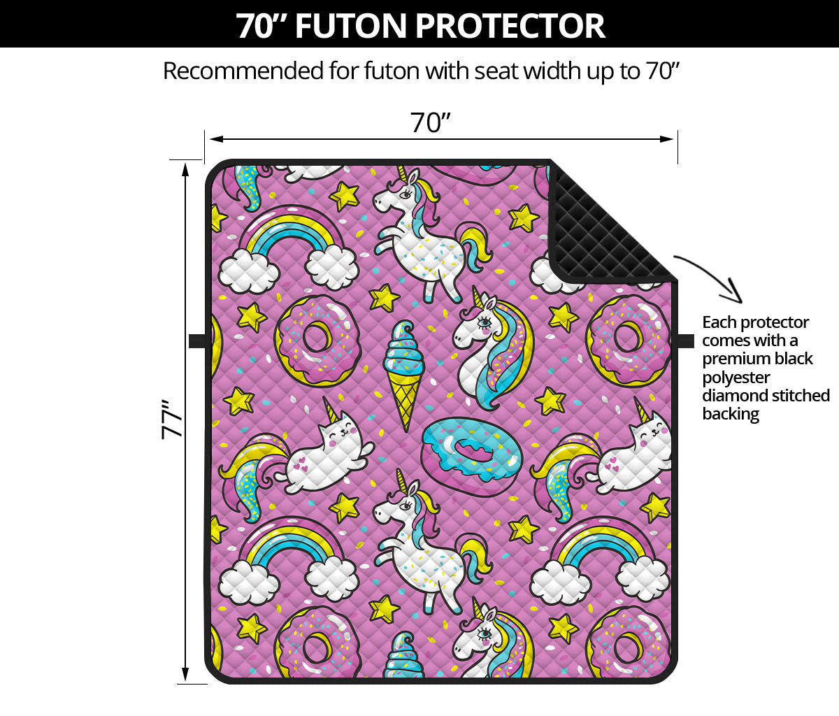 Pink Girly Unicorn Donut Pattern Print Futon Protector